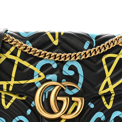 Gucci Calfskin Matelasse GucciGhost Medium GG Marmont Shoulder Bag Black New Acquamarine 8 of 12