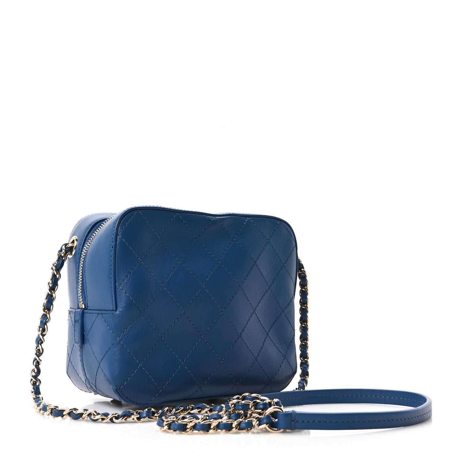 Chanel Calfskin Stitched Enamel CC Camera Case Bag Blue 1885787