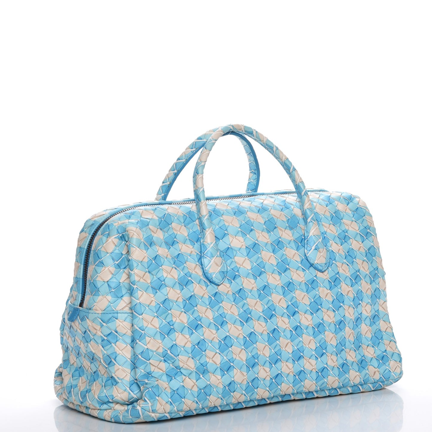 Nappa Intrecciato Satchel White Blue
