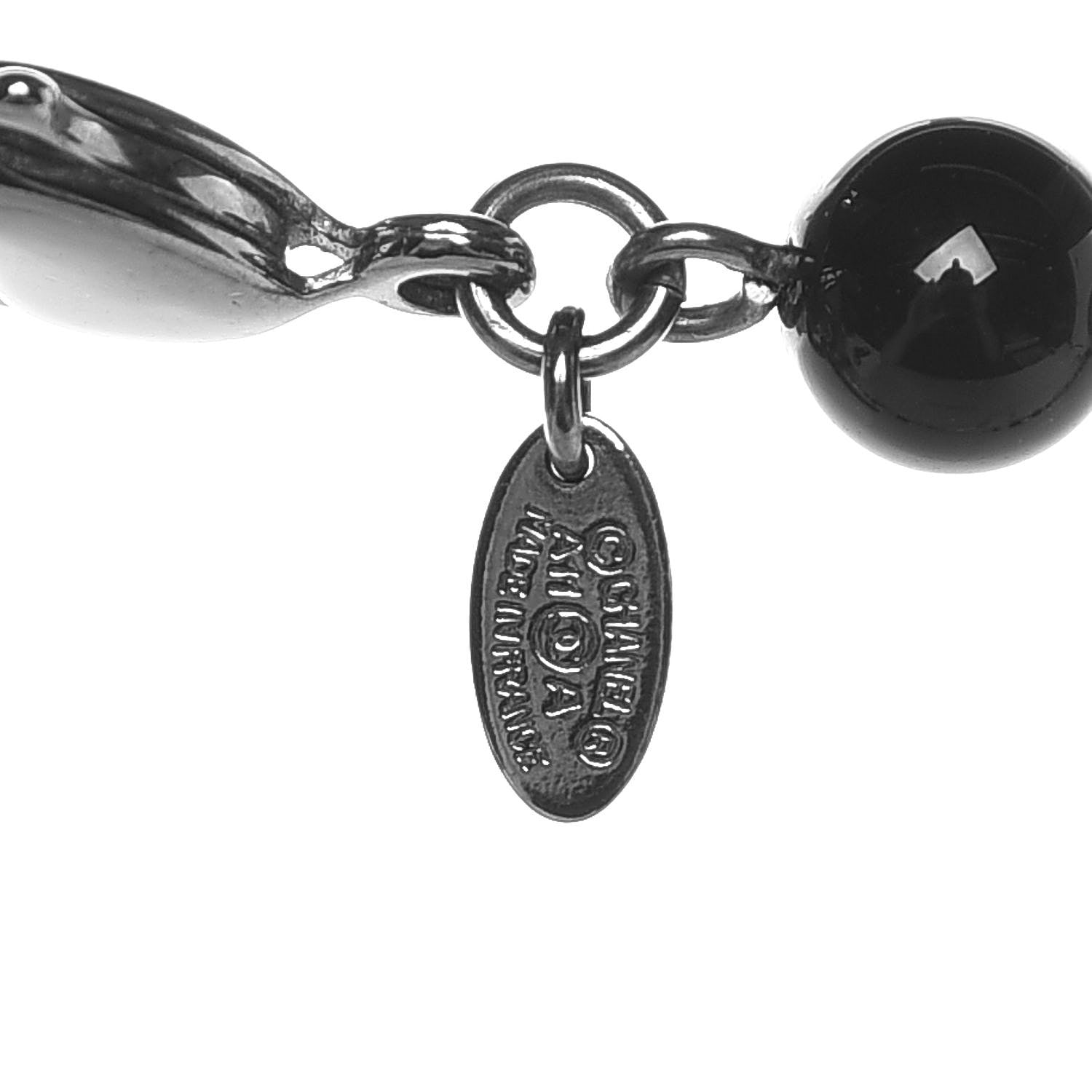 Chanel Pearl Crystal Bead CC Long Necklace Black Silver 6 of 7