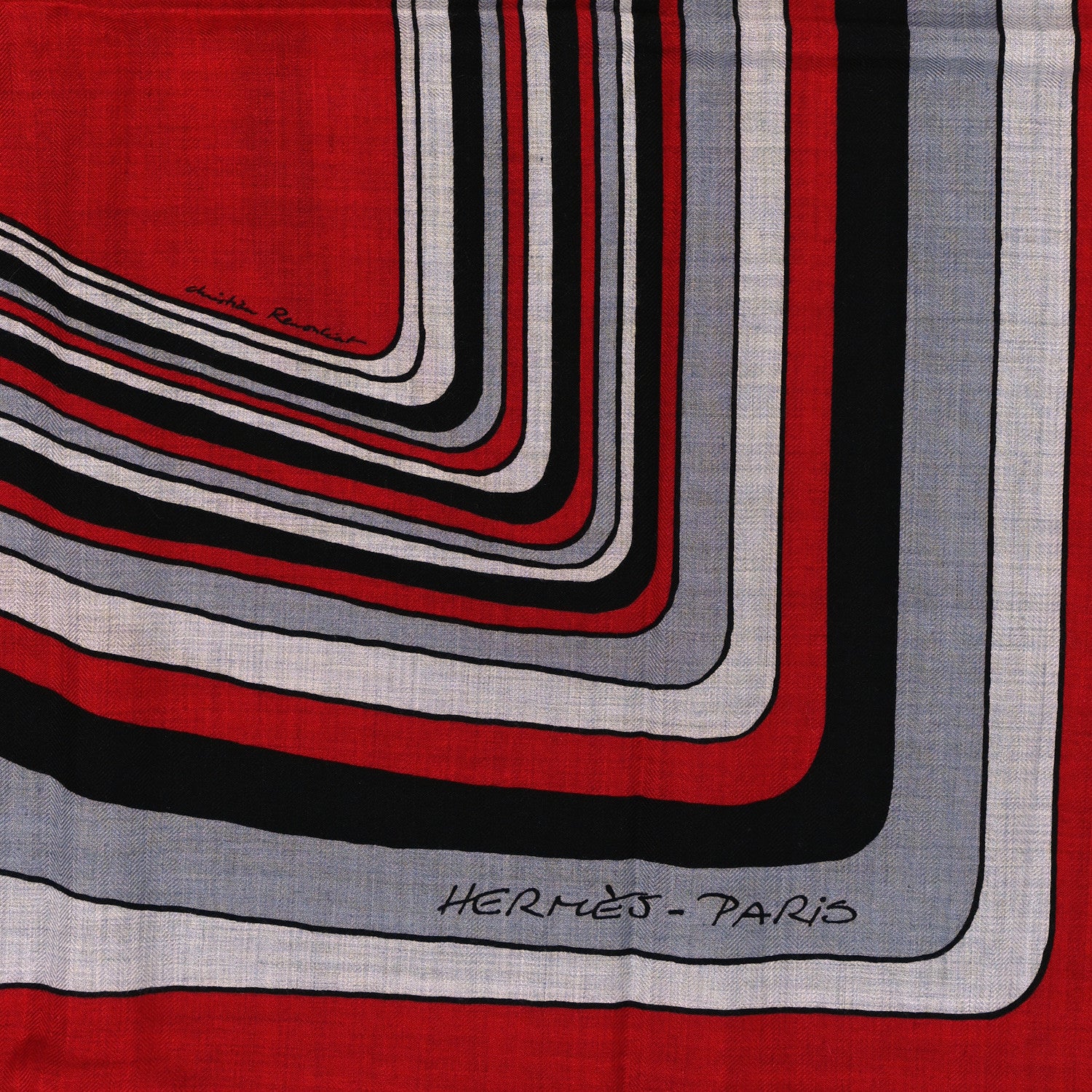 Hermes Cashmere Silk Pegase Paysage Shawl 140 Rouge Gris Chine Noir 2 of 4