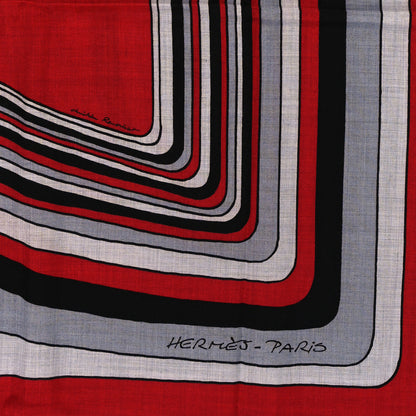 Hermes Cashmere Silk Pegase Paysage Shawl 140 Rouge Gris Chine Noir 2 of 4