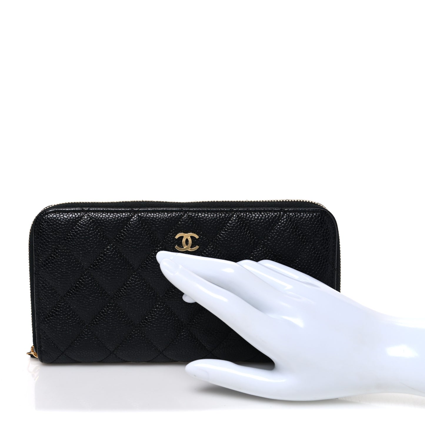 Caviar Quilted Large Gusset Zip Around Wallet Black