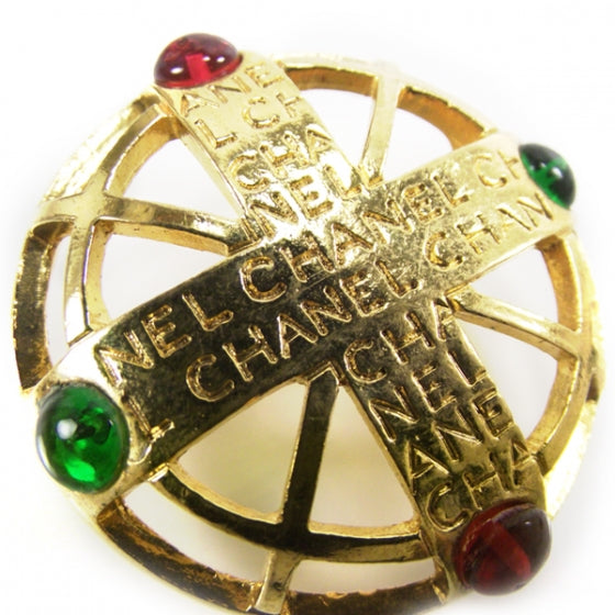 Gripoix Poured Glass Brooch Gold