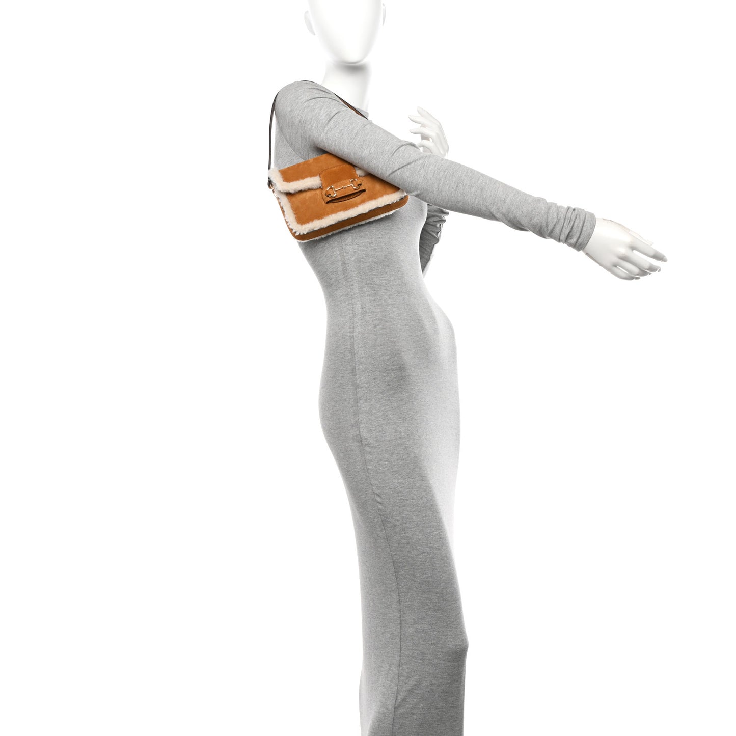 Suede Shearling Horsebit Mini 1955 Shoulder Bag Honey Beige Milk