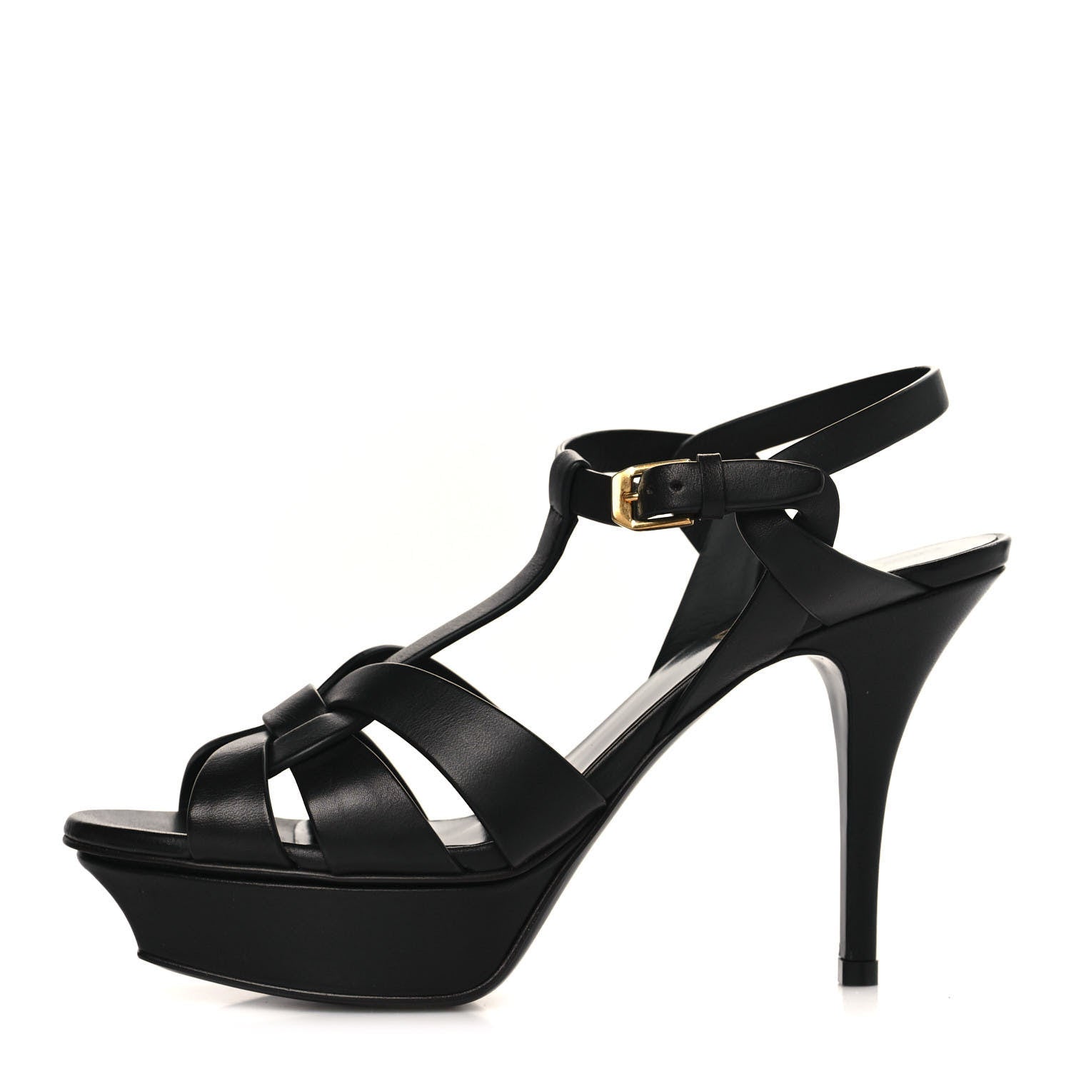 Saint Laurent Calfskin Tribute 75 Platform Sandals 37 Black 1 of 11