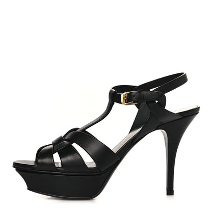 Saint Laurent Calfskin Tribute 75 Platform Sandals 37 Black 1 of 11
