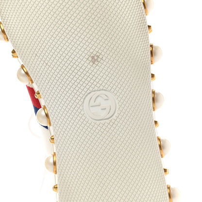 Gucci Calfskin Ayers Web Pearl Studded Womens Ace Sneakers 37 White 6 of 9
