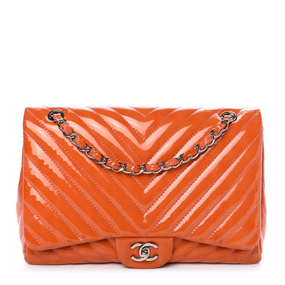 Chanel Patent Chevron Quilted Jumbo Single Flap Orange 1 of 6