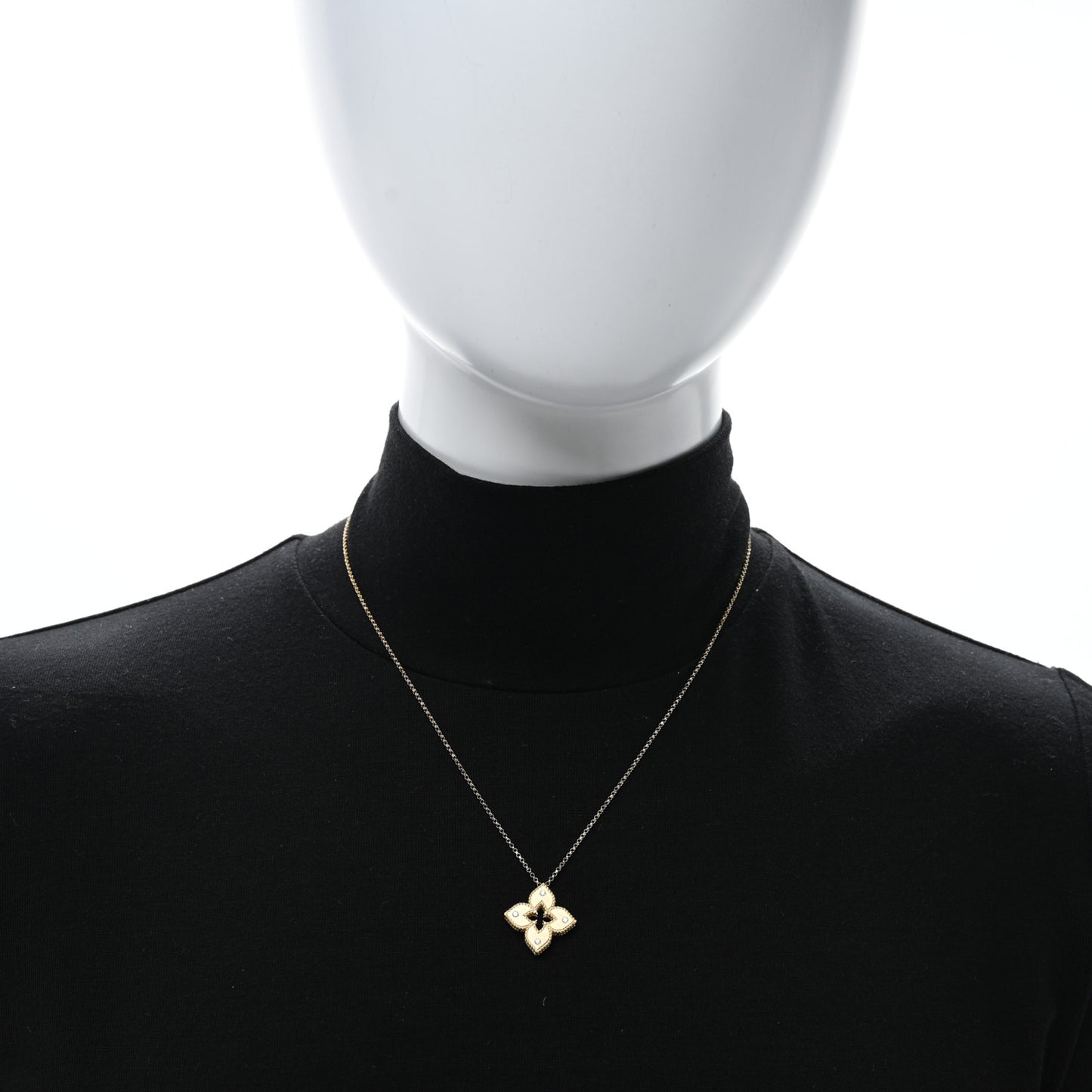 18K Yellow Gold Diamond Medium Venetian Princess Flower Pendant Necklace