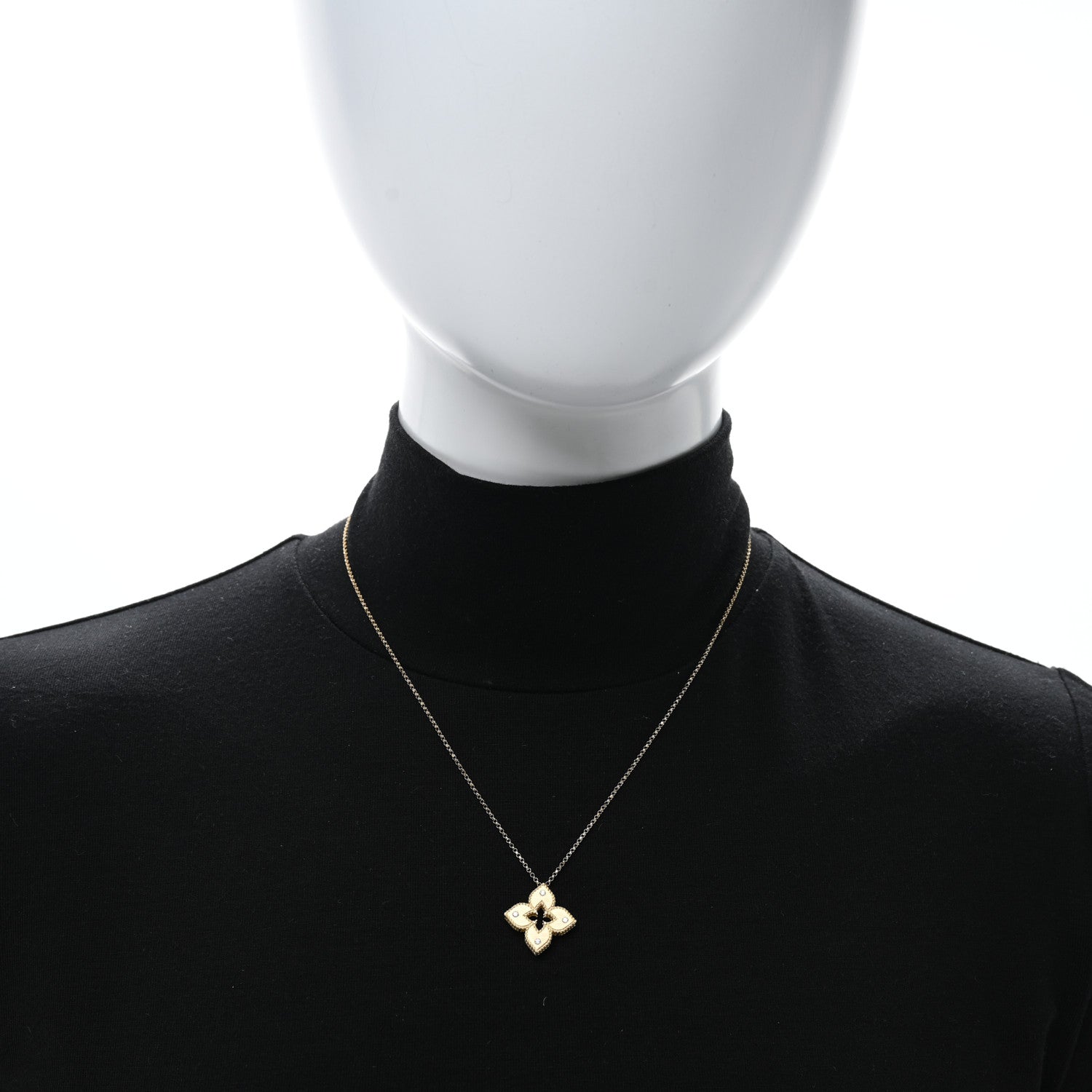 Roberto Coin 18K Yellow Gold Diamond Medium Venetian Princess Flower Pendant Necklace 2 of 4