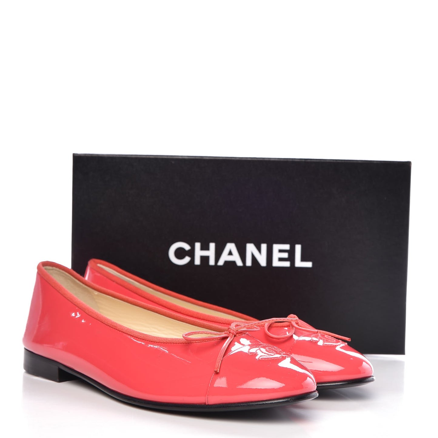 Patent Calfskin CC Cap Toe Ballerina Flats 39.5 Coral