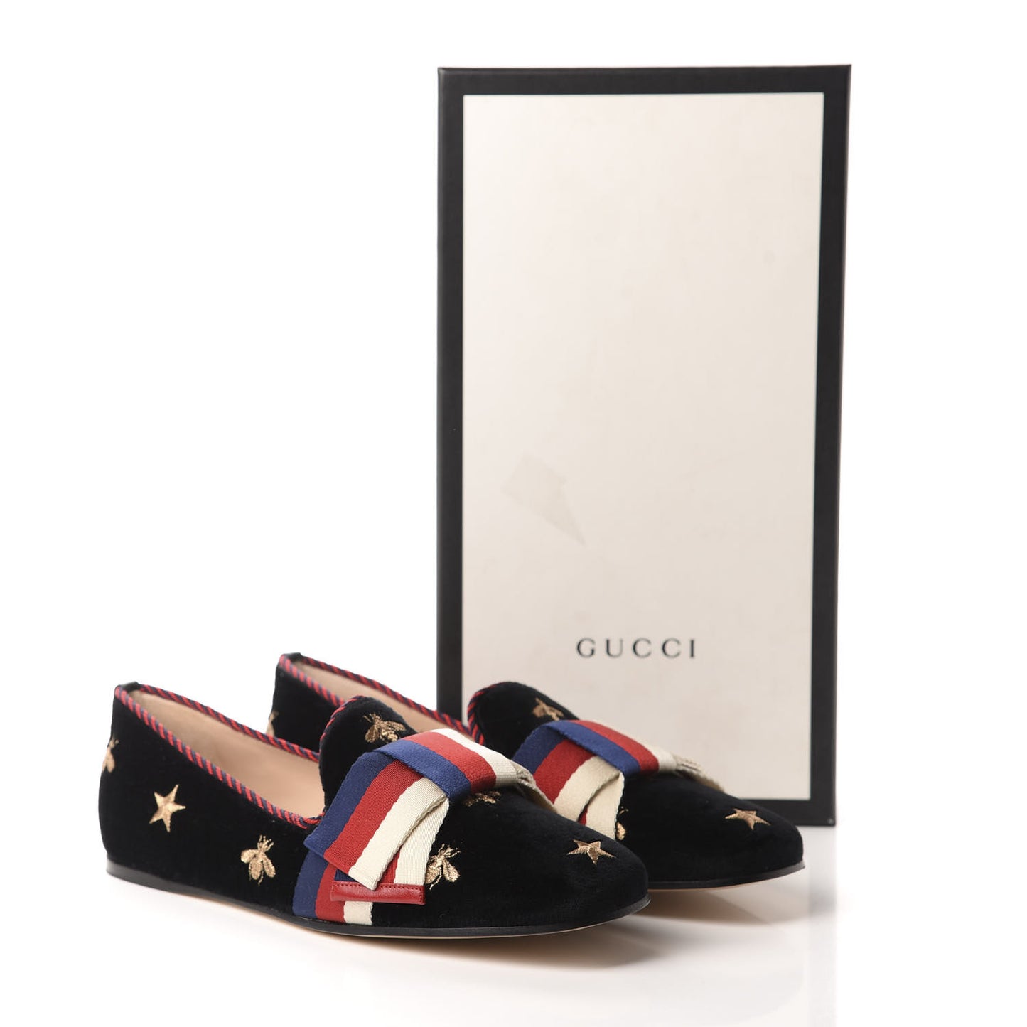 Velvet Bee Star Embroidered Sylvie Bow Loafers 37.5 Black