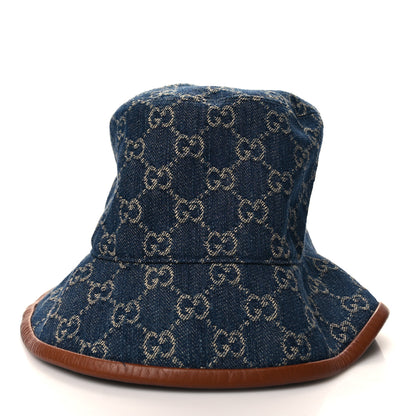 Gucci Washed Jacquard Denim Nappa GG Monogram Oscar Bucket Hat S Denim Cuir 3 of 10