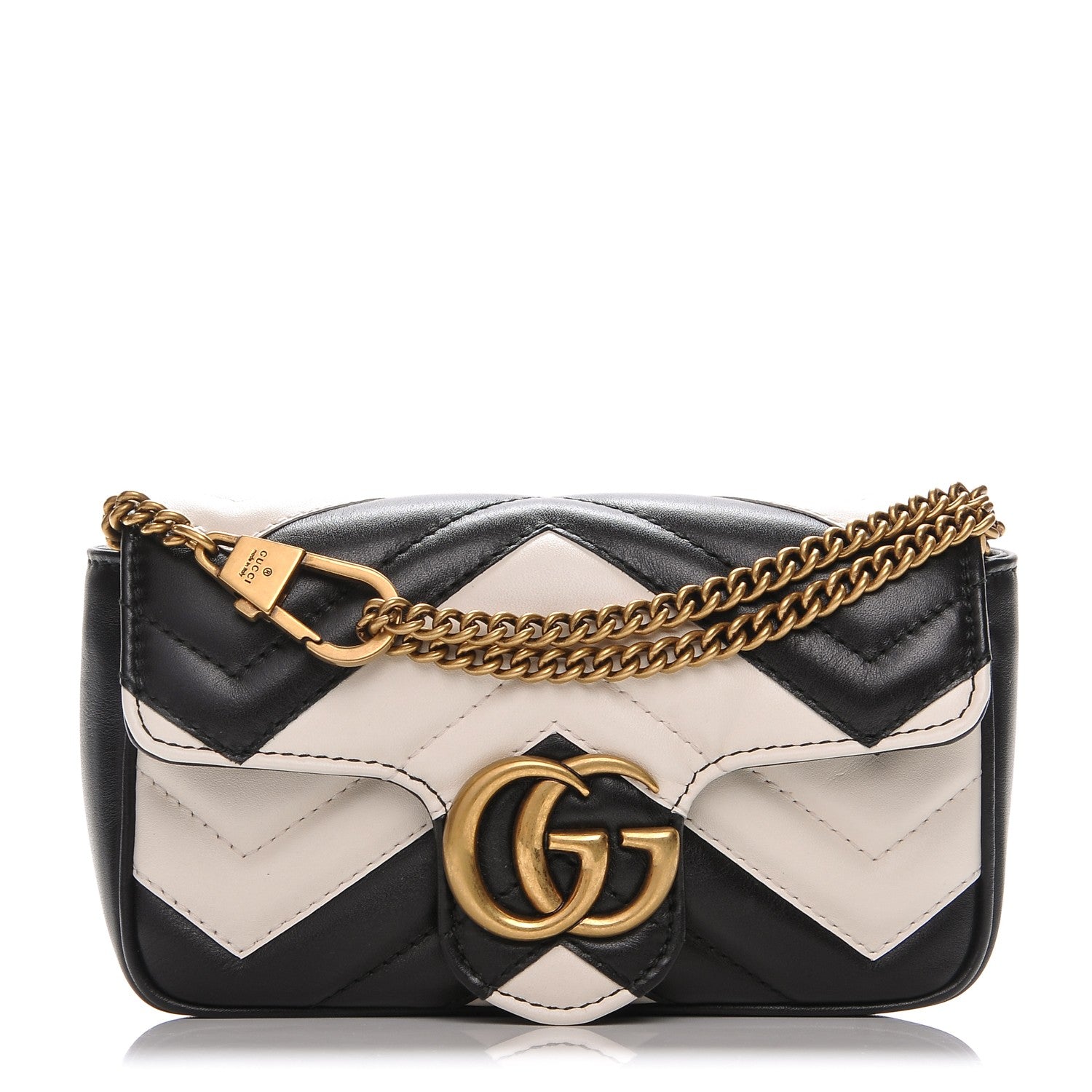 Gucci Calfskin Matelasse Super Mini GG Marmont Shoulder Bag Black White 1 of 13