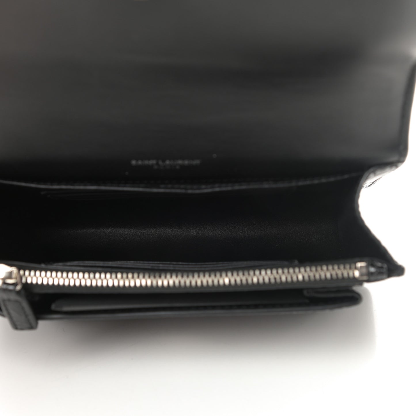 Calfskin Crocodile Embossed Monogram Sunset Chain Wallet Black