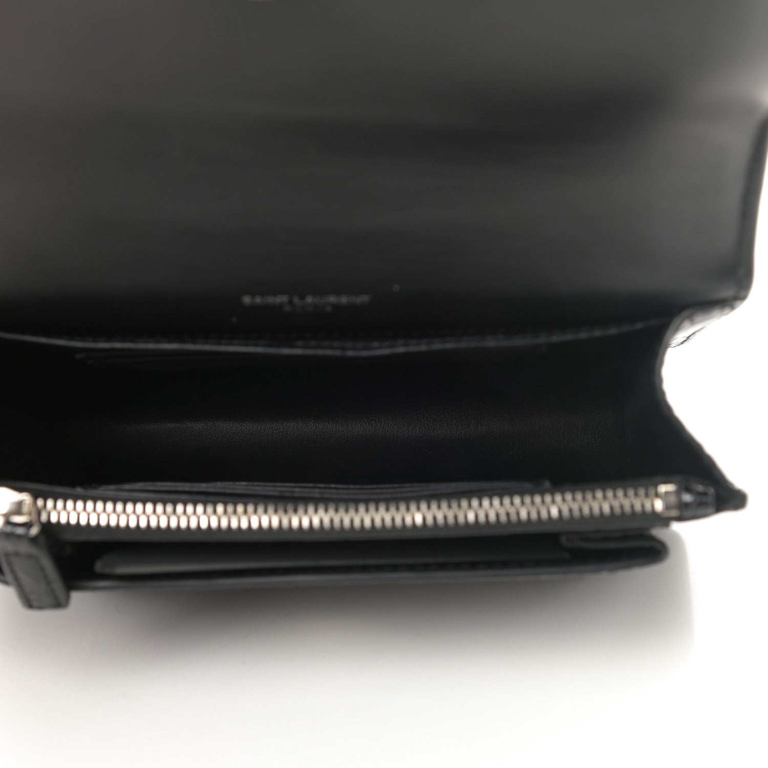 Saint Laurent Calfskin Crocodile Embossed Monogram Sunset Chain Wallet Black 5 of 9