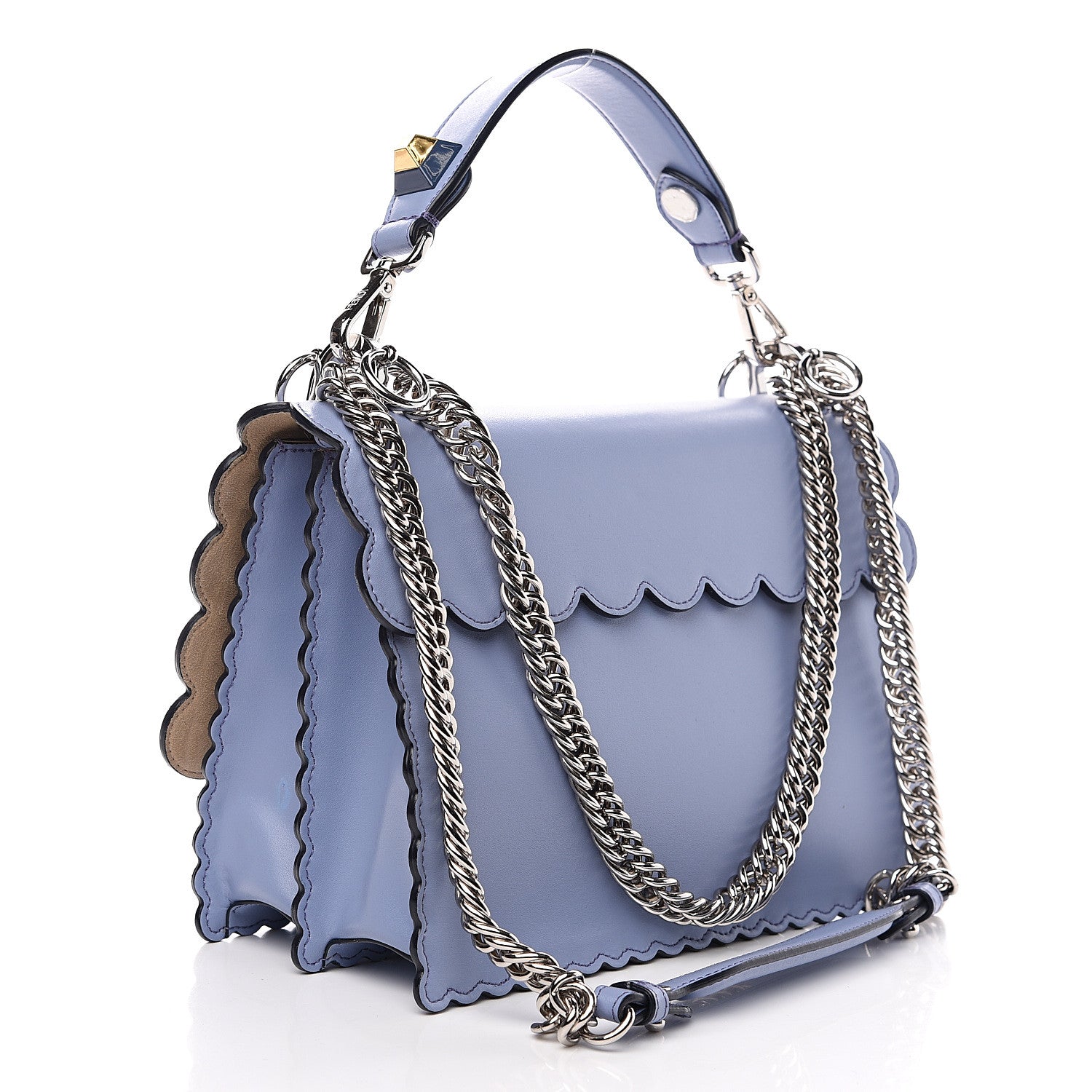 Fendi Vitello Liberty Scalloped Studded Kan I Shoulder Bag Azzurro Sky 2 of 10
