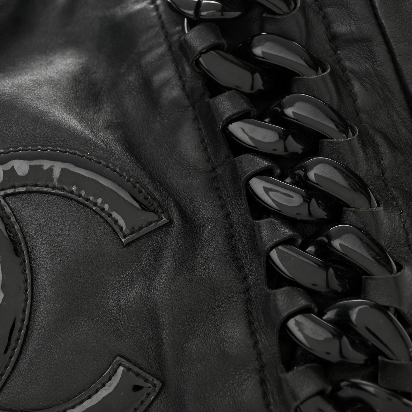 Calfskin Modern Chain Rhodoid East West Tote Black
