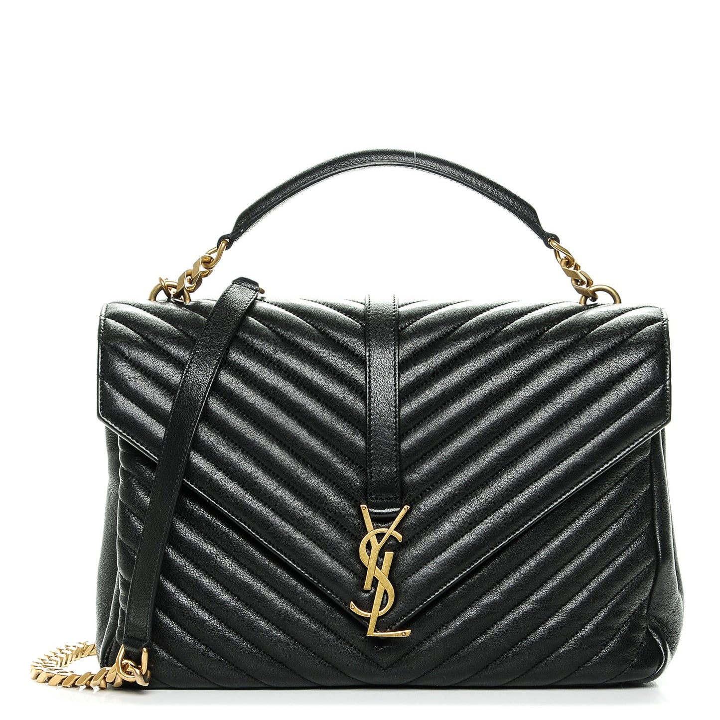Sheepskin Matelasse Chevron Monogram Large College Satchel Black