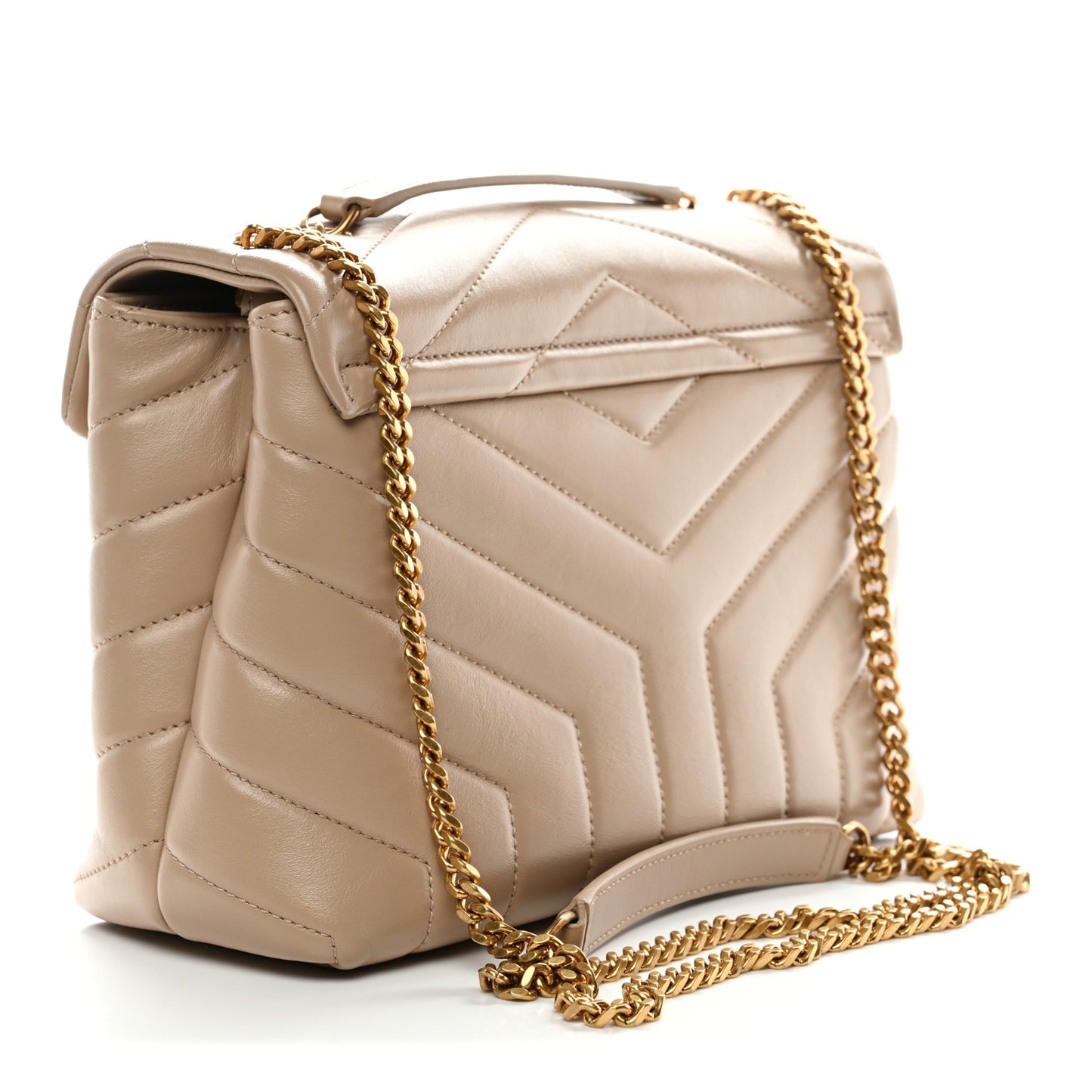 Calfskin Y Quilted Monogram Small Loulou Chain Satchel Dark Beige