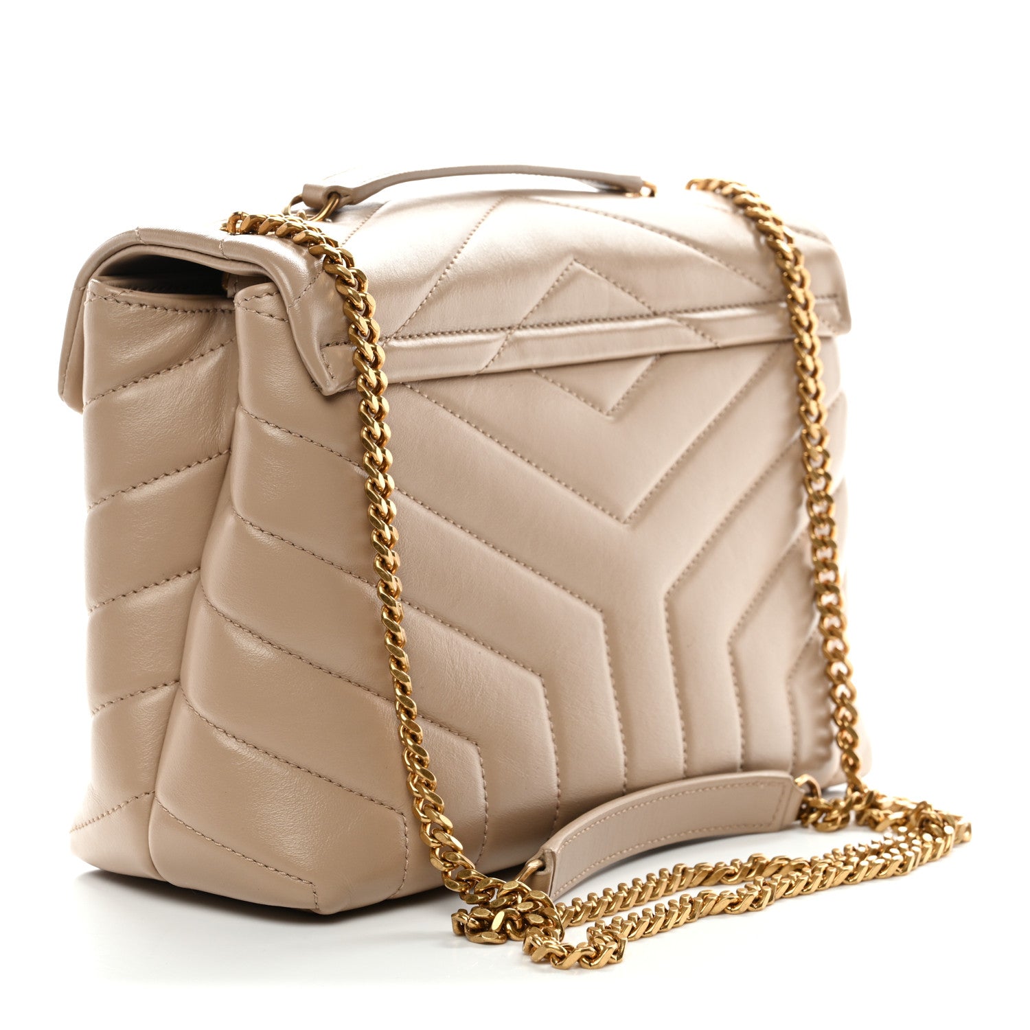 Saint Laurent Calfskin Y Quilted Monogram Small Loulou Chain Satchel Dark Beige 3 of 10