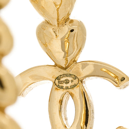 Chanel Crystal Heart CC Hoop Earrings Gold 5 of 5