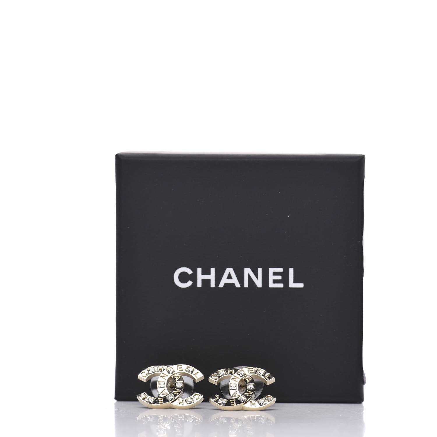 Chanel Crystal Metal CC Paris Button Stud Earrings Gold 6 of 6