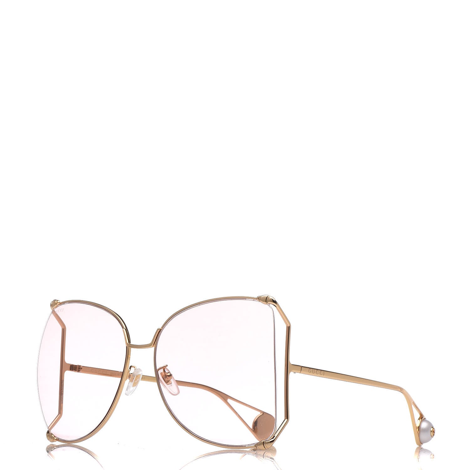 Gucci Metal Oversized Round Sunglasses GG0252S Gold Pink 1 of 7