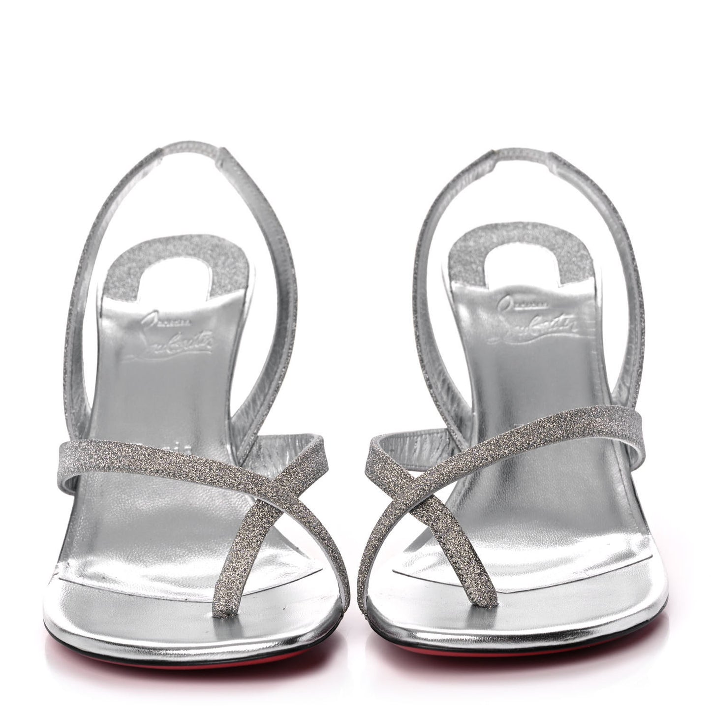 Glitter Calfskin Taralita 85 Thong Sandals 41 Silver