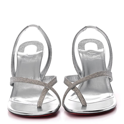 Christian Louboutin Glitter Calfskin Taralita 85 Thong Sandals 41 Silver 2 of 10
