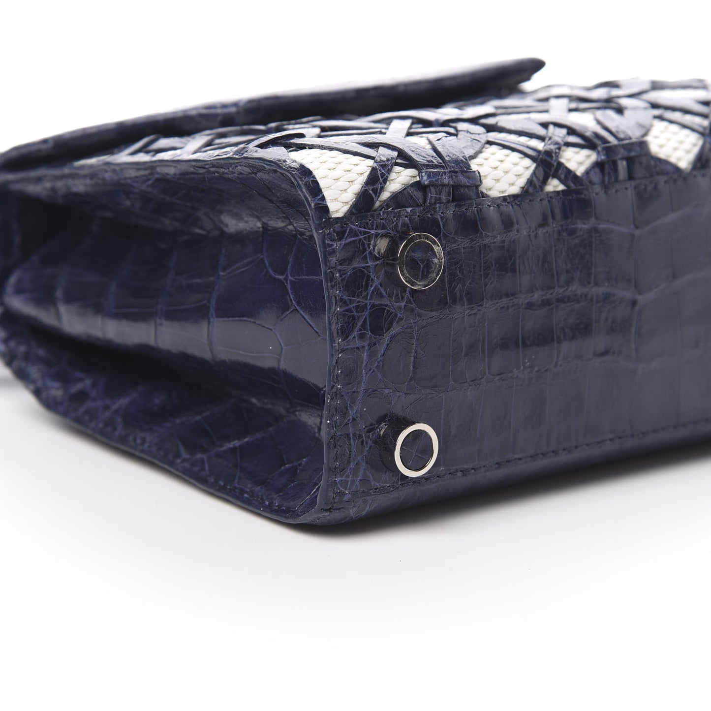 Crocodile Linen Mini Lily Top Handle Bag Blue
