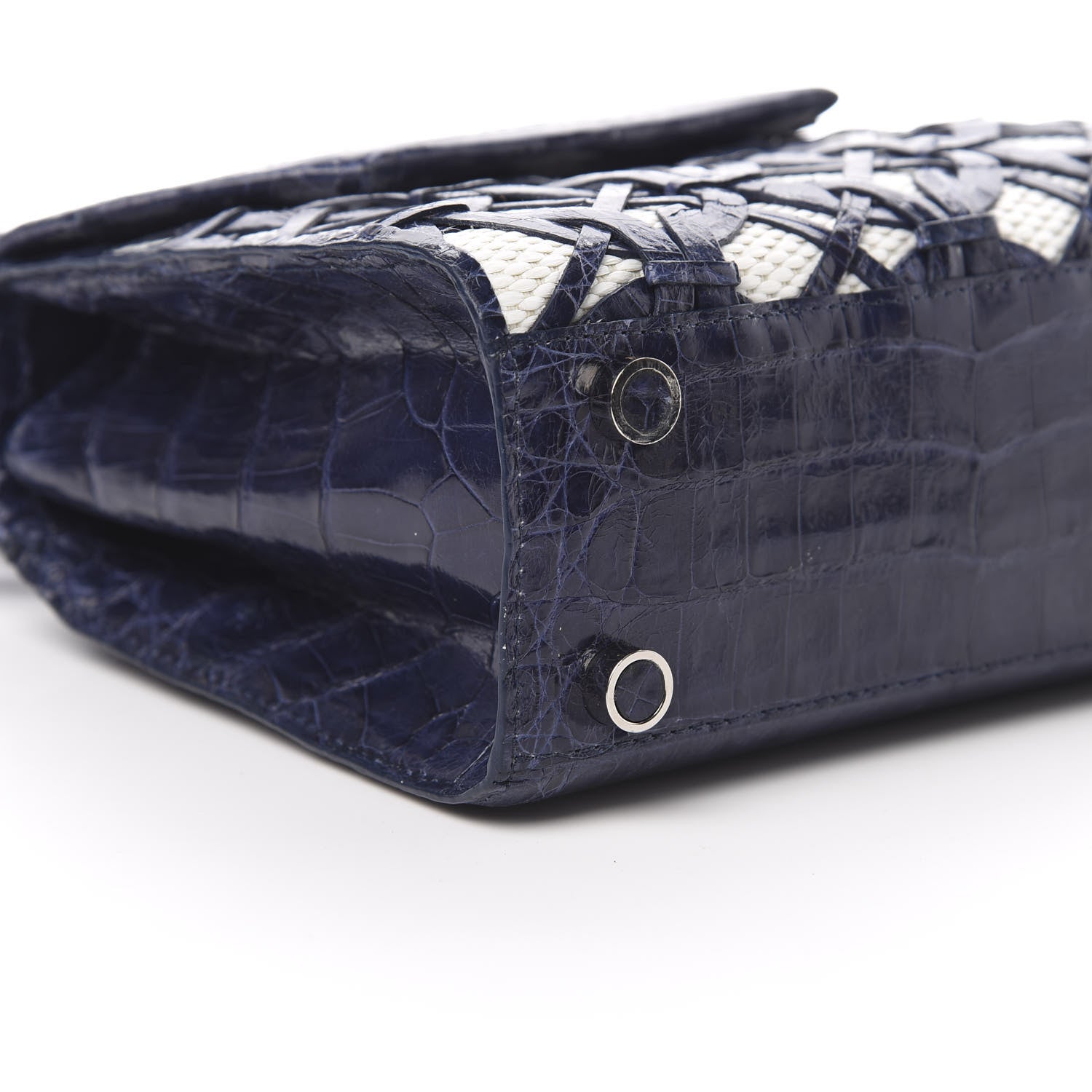 Nancy Gonzalez Crocodile Linen Mini Lily Top Handle Bag Blue 10 of 12