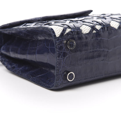 Nancy Gonzalez Crocodile Linen Mini Lily Top Handle Bag Blue 10 of 12