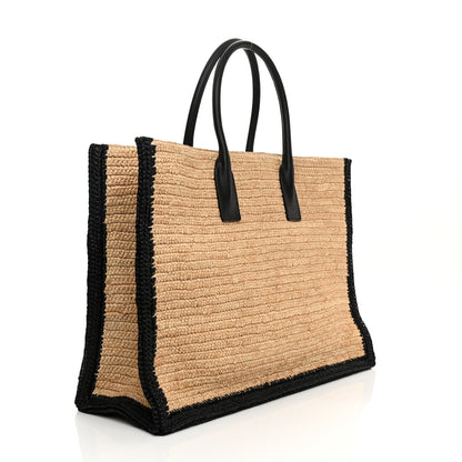 Saint Laurent Raffia Calfskin Rive Gauche Tote Naturale Black 5 of 10