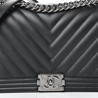 Chanel Caviar Chevron Quilted New Medium Boy Flap Black 7 of 10