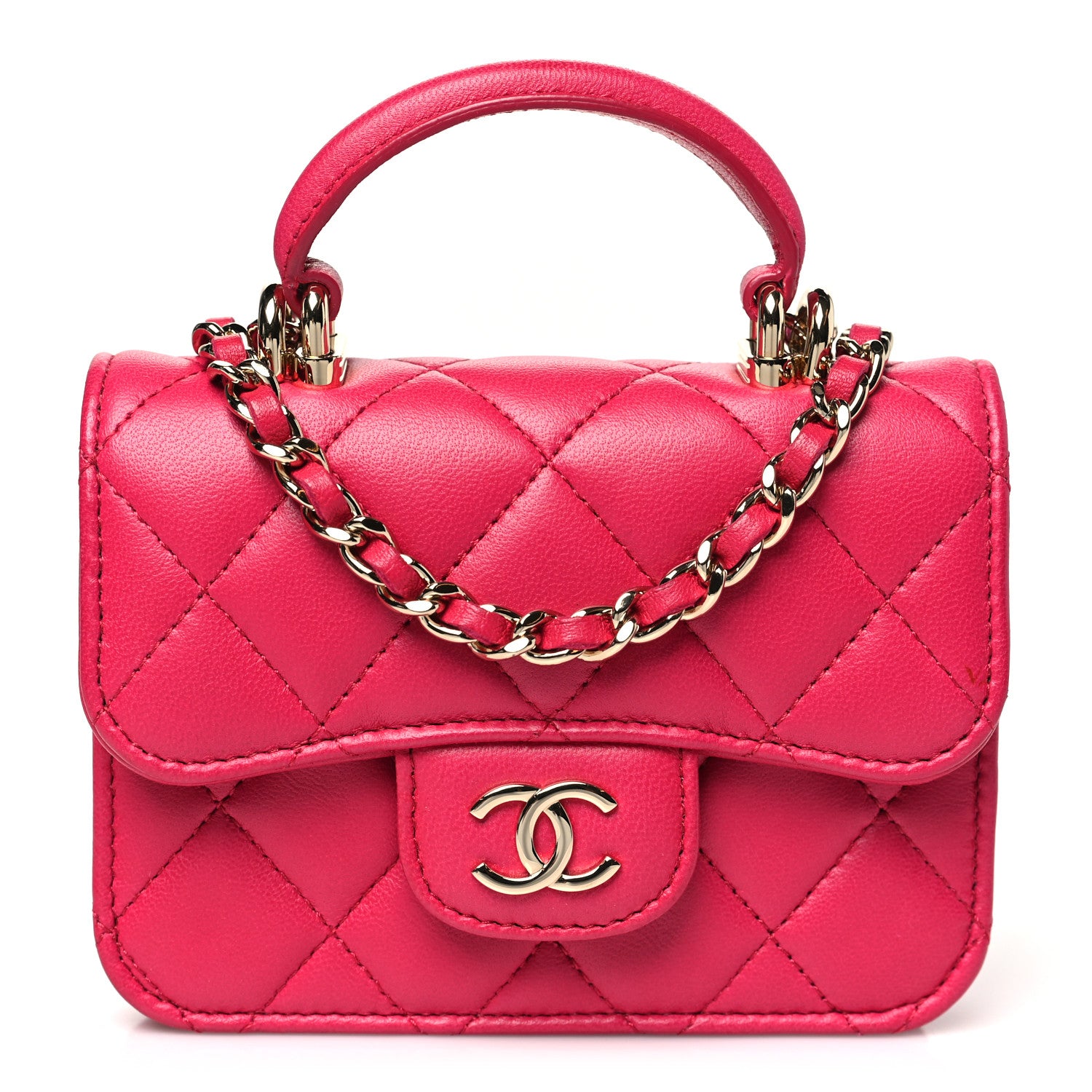 Chanel Lambskin Quilted Top Handle Flap Coin Purse With Chain Dark Pink 1 of 12