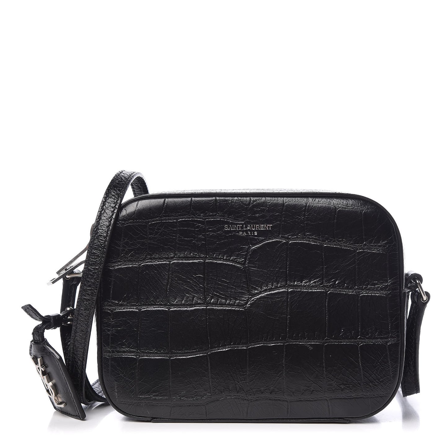 Calfskin Crocodile Embossed Small Classic Monogram Camera Bag Black