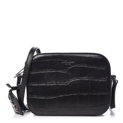Saint Laurent Calfskin Crocodile Embossed Small Classic Monogram Camera Bag Black 1 of 9