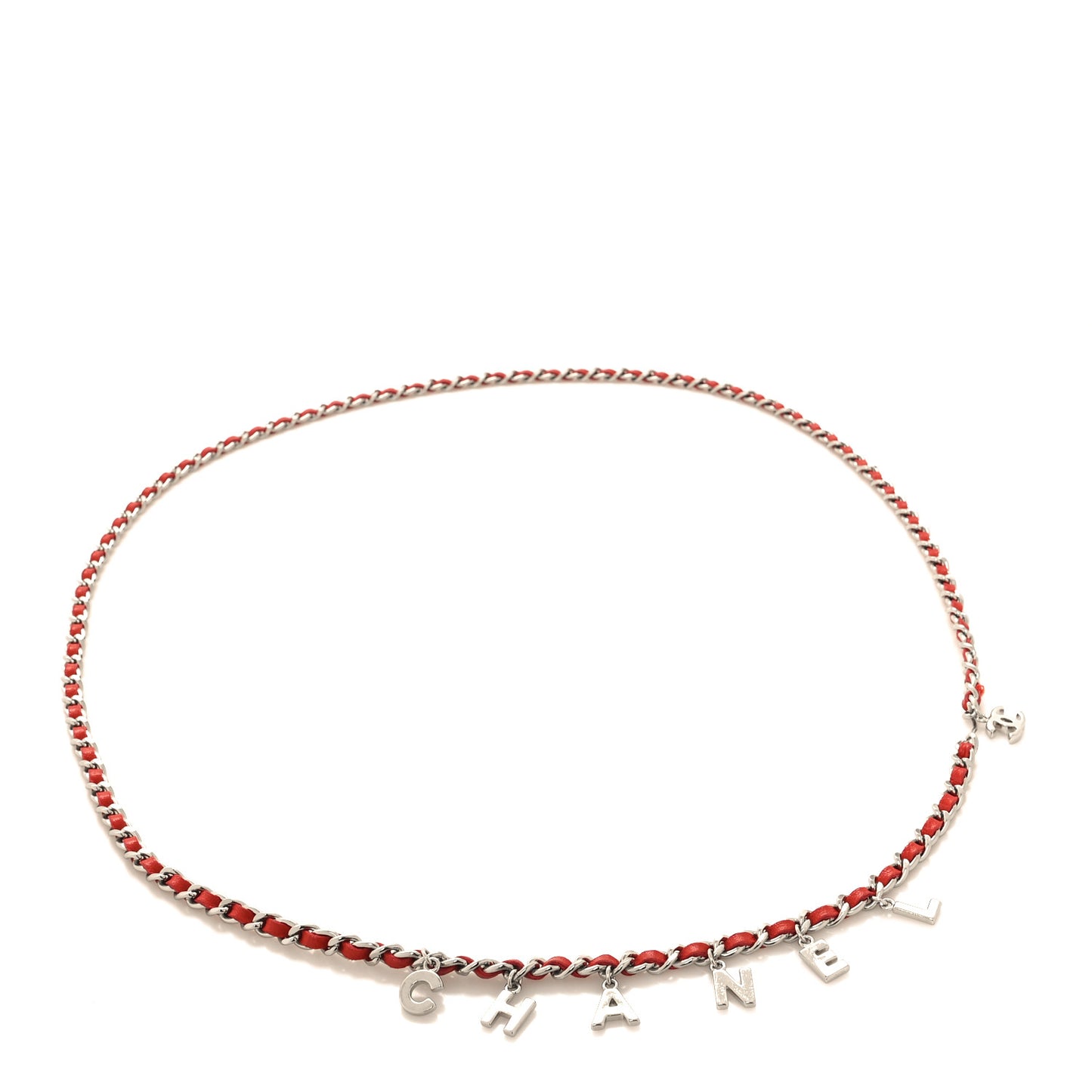 Lambskin Chain Logo Belt Red Silver