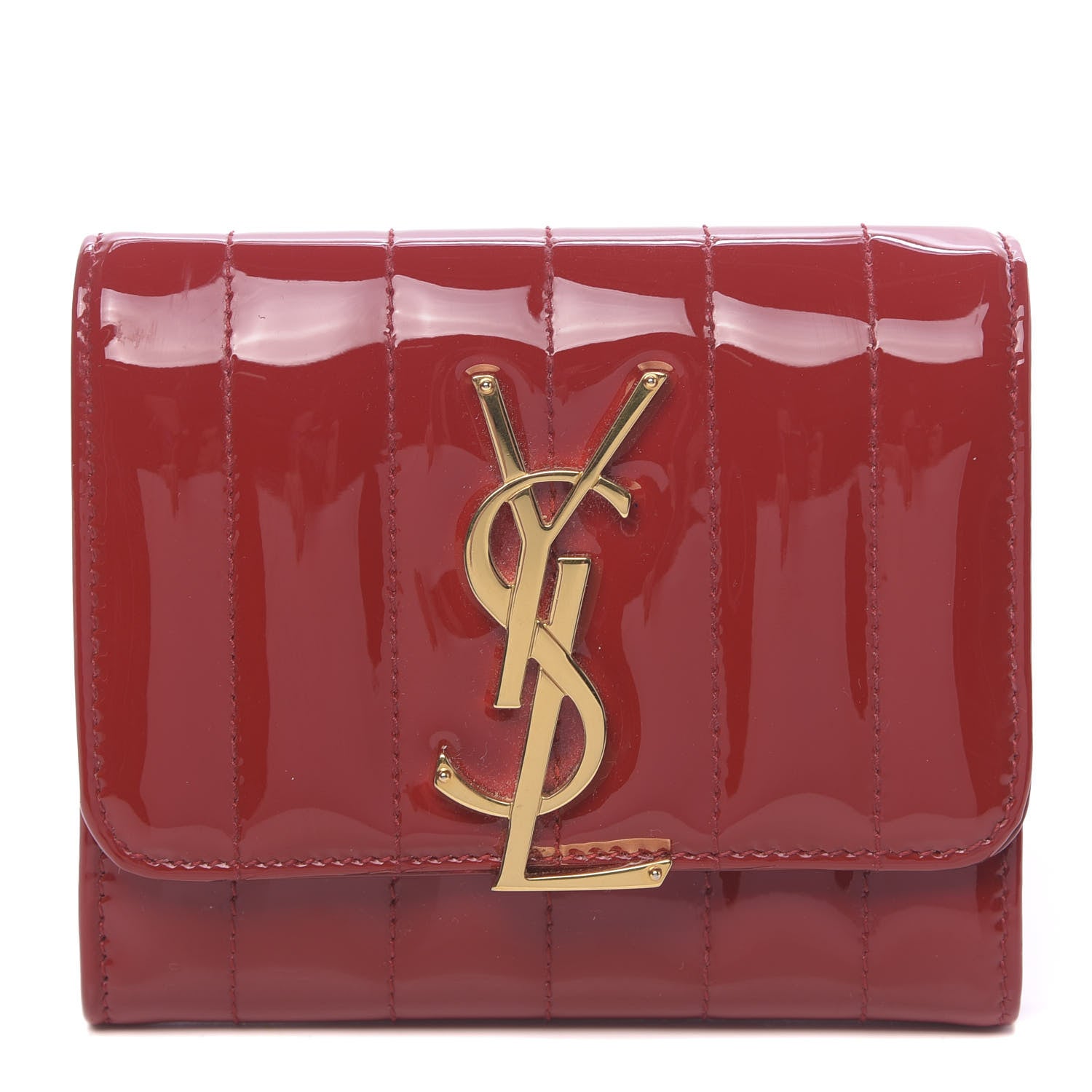 Saint Laurent Patent Matelasse Monogram Vicky Tri-Fold Wallet Rouge 1 of 7