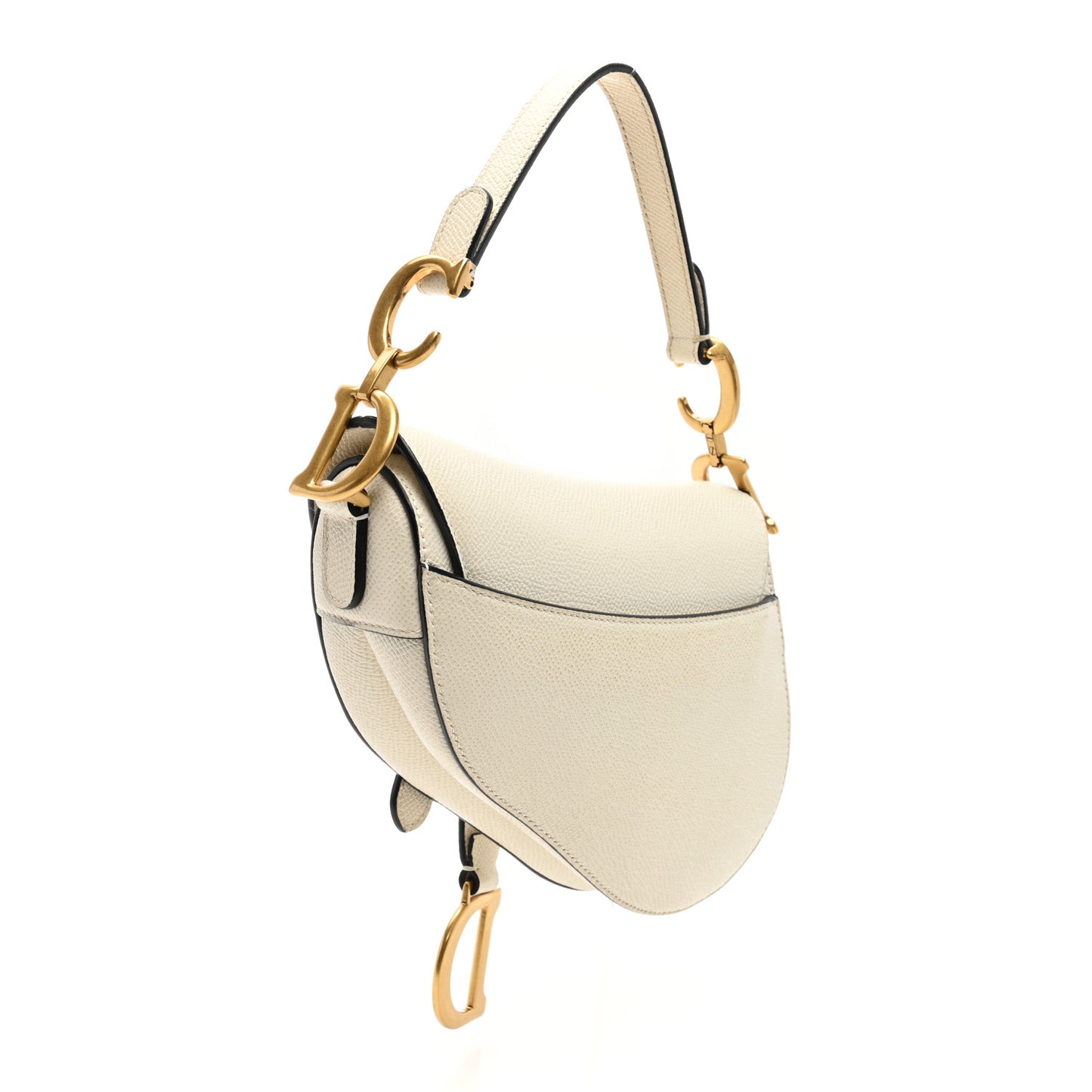 Grained Calfskin Mini Saddle Bag White