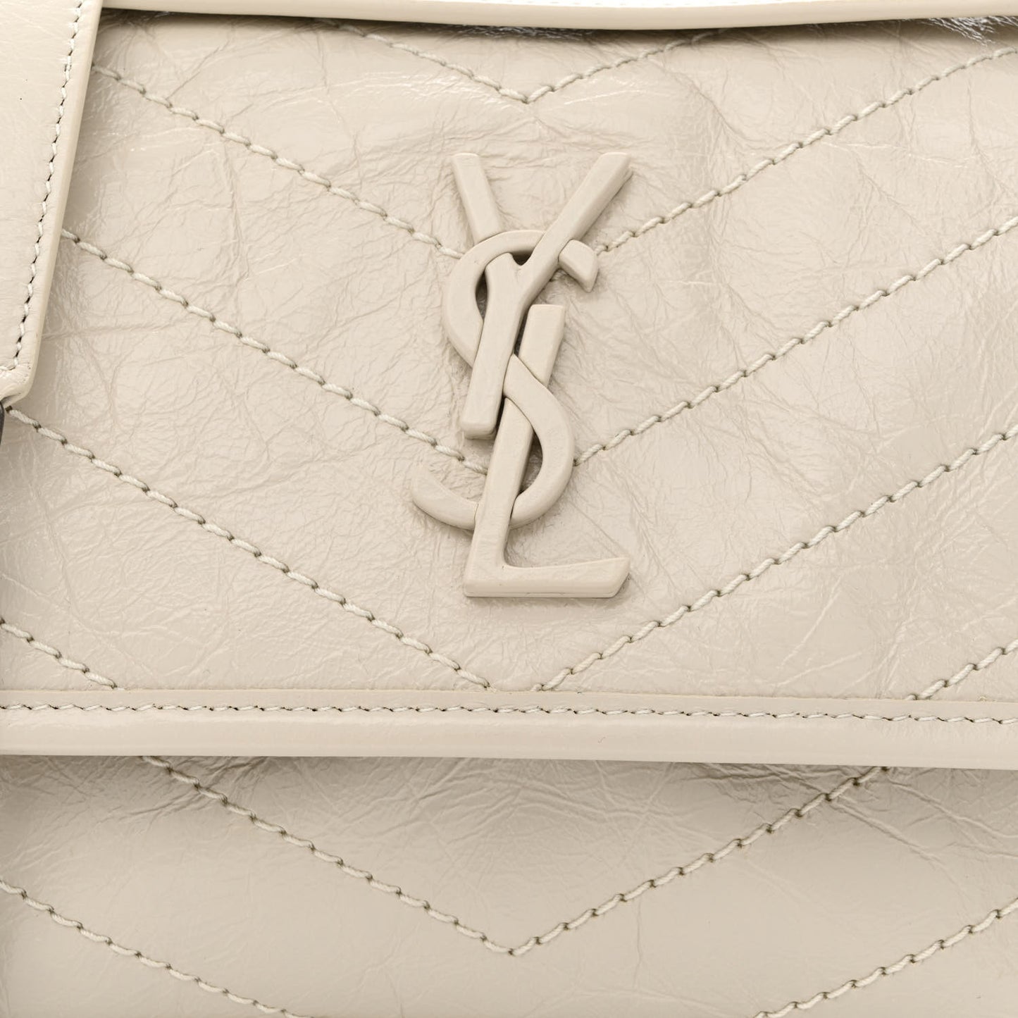 Crinkled Calfskin Matelasse Monogram Baby Niki Chain Satchel Ivory