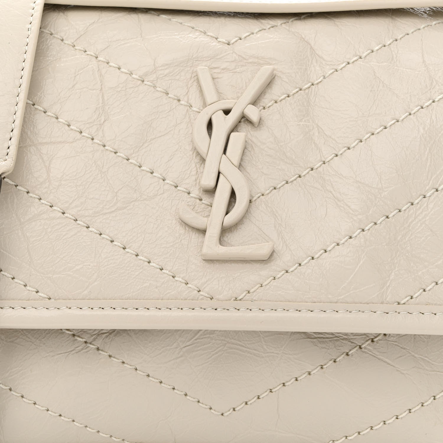 Saint Laurent Crinkled Calfskin Matelasse Monogram Baby Niki Chain Satchel Ivory 8 of 10