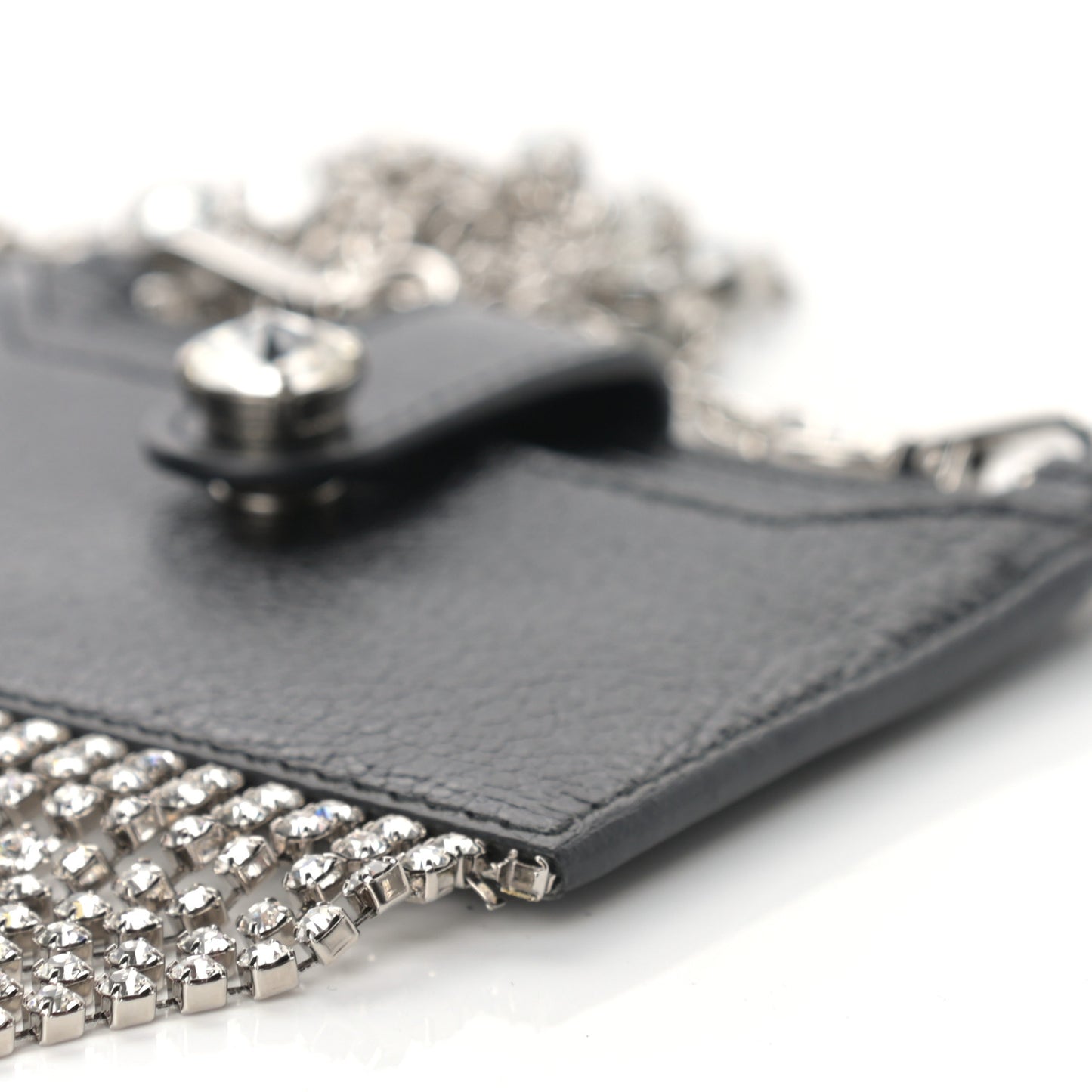 Goatskin Madras Crystal Card Holder Fringe Crossbody Black