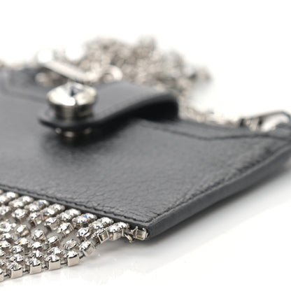Miu Miu Goatskin Madras Crystal Card Holder Fringe Crossbody Black 8 of 10