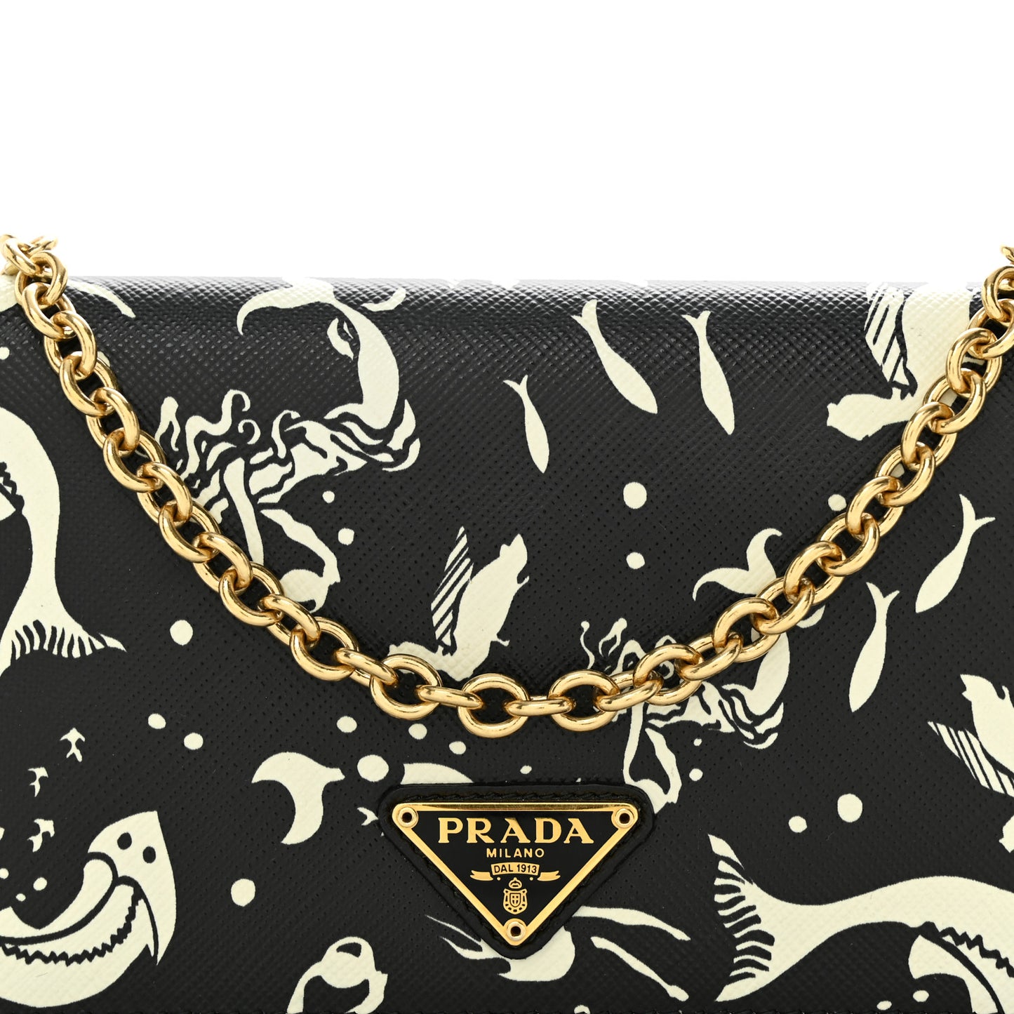 Saffiano Triangle Logo Mermaid Print Mini Crossbody Bag Black