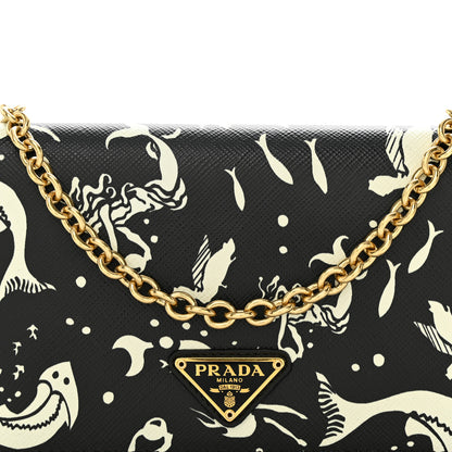 Prada Saffiano Triangle Logo Mermaid Print Mini Crossbody Bag Black 9 of 10