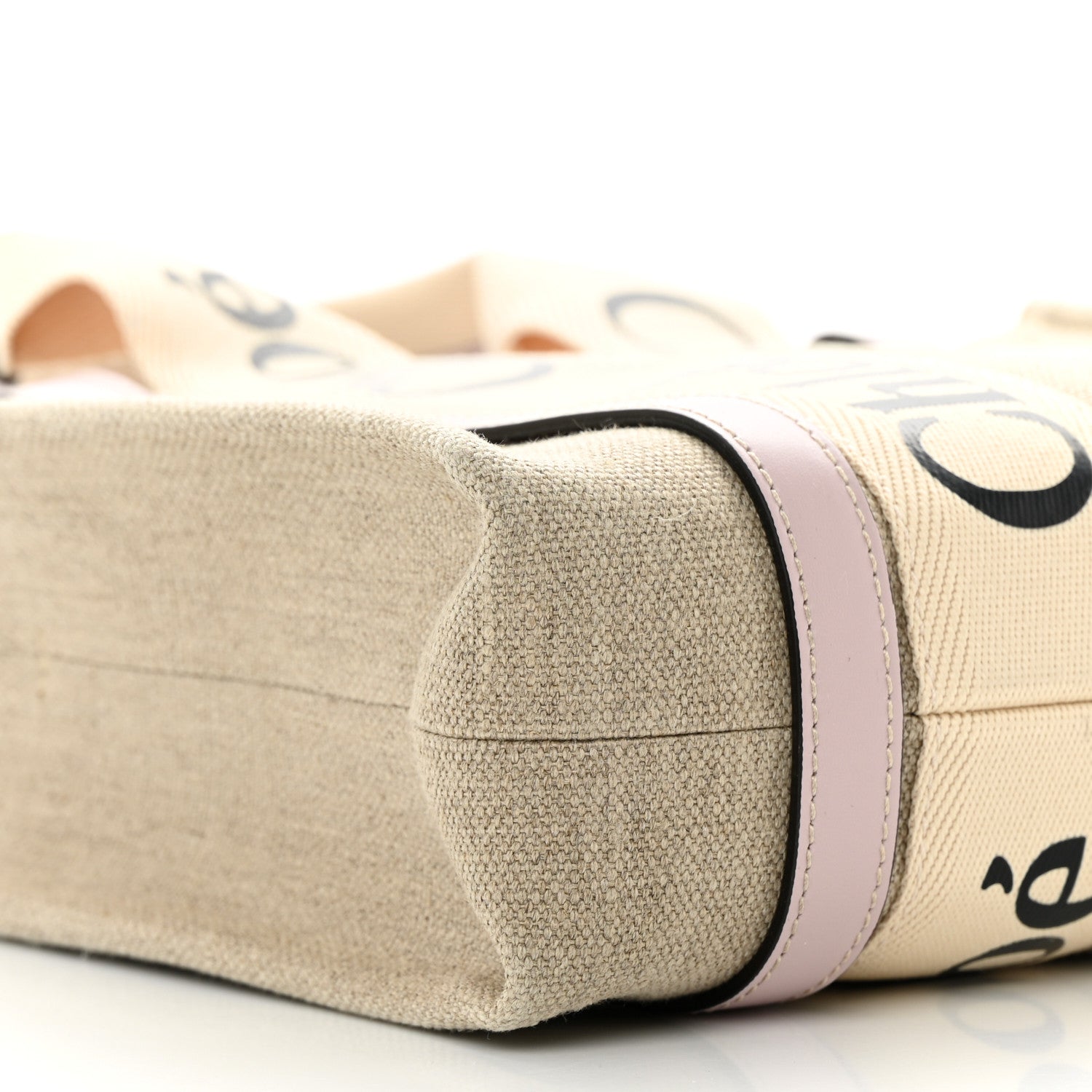 Chloe Linen Calfskin Small Woody Ribbon Tote With Strap White Pink 9 of 11