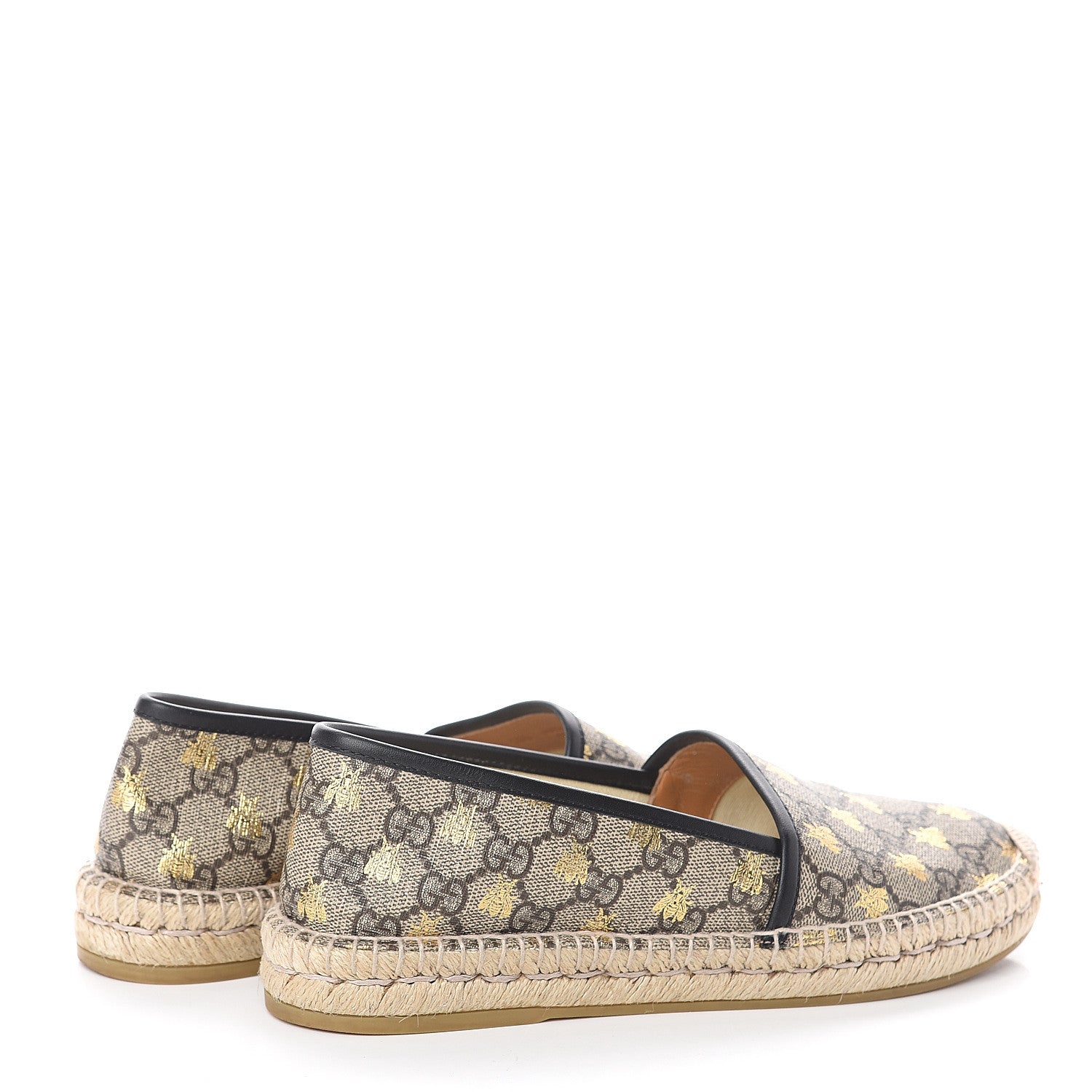 Gucci GG Supreme Monogram Bees Espadrille Flats 38.5 Beige Ebony Oro Black 4 of 7